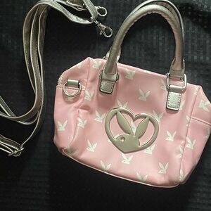 PLAYBOY Pink and Silver Mini Bag with Heart Emblem